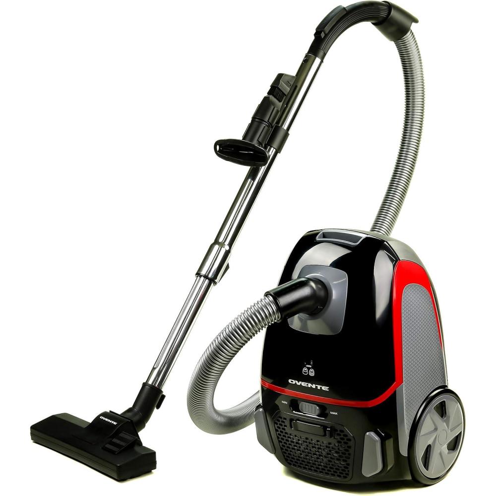 imageOVENTE Bagless Canister Vacuum Cleaner with Powerful MultiSurface Suction Telescoping Wand and Automatic Cord Rewind Lightweight Corded Cleaning Machine with SofaPet Brush Included Black ST2010St1600b