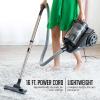 OVENTE Bagless Canister Vacuum Cleaner with Powerful Multi-Surface Suction, Telescoping Wand and Automatic Cord Rewind, Lightweight Corded Cleaning Machine with Sofa/Pet Brush Included, Black ST2010(St2620b)