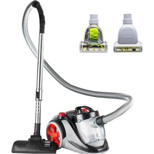 OVENTE Bagless Canister Vacuum Cleaner with Powerful Multi-Surface Suction, Telescoping Wand and Automatic Cord Rewind, Lightweight Corded Cleaning Machine with Sofa/Pet Brush Included, Black ST2010(St2010)