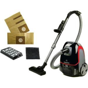 OVENTE Bagless Canister Vacuum Cleaner with Powerful Multi-Surface Suction, Telescoping Wand and Automatic Cord Rewind, Lightweight Corded Cleaning Machine with Sofa/Pet Brush Included, Black ST2010(St1600b + Acpst16041)