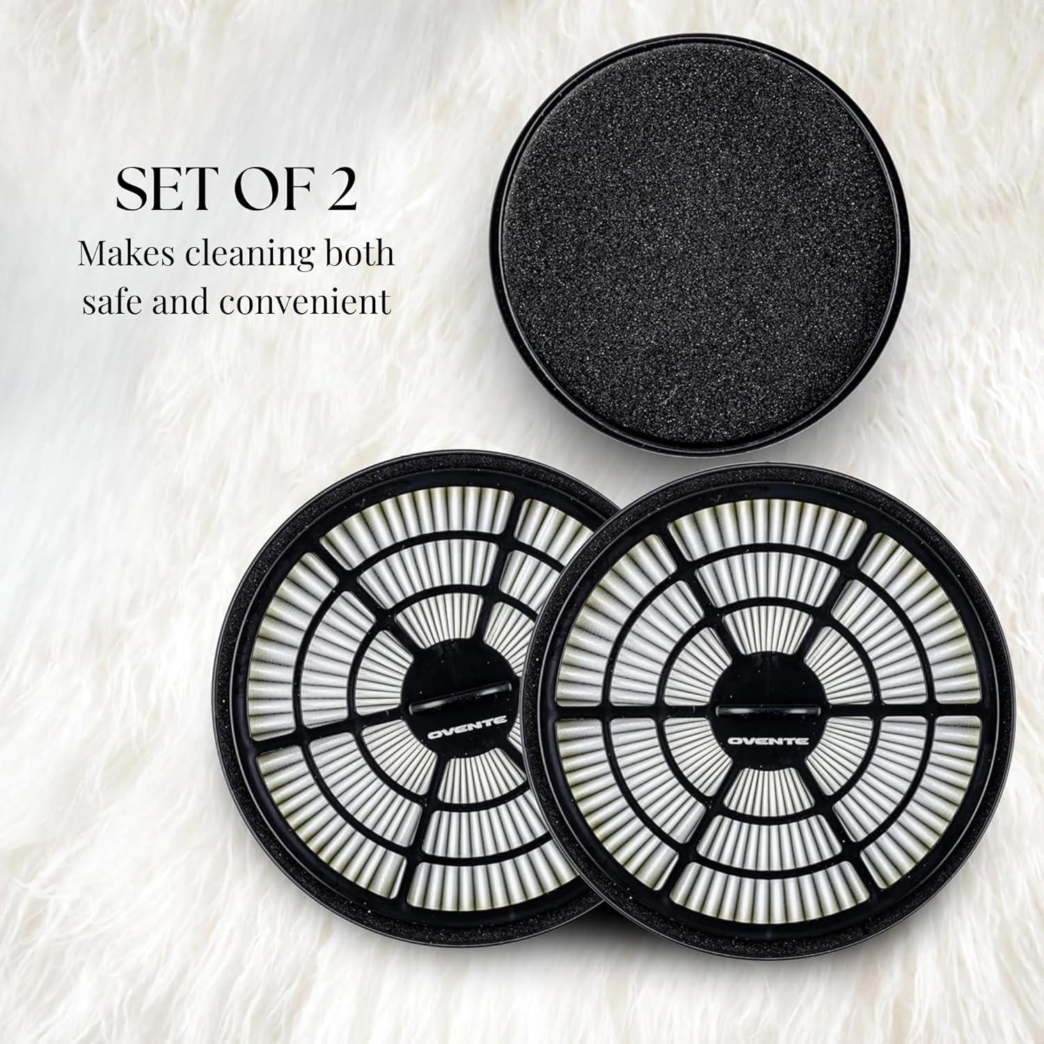 imageOVENTE Replacement Filter for ST2620 Bagless Canister Vacuum Cleaner Pack of 2 with UltraDust and Small Particles Filtration Easy to Remove and Install Black ACPST26702