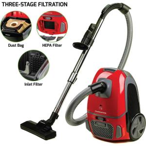 OVENTE Electric Vacuum, 3-Stage Filtration with Hepa Filter, Energy-SAVING Speed Control, 1400W, Red (ST1600R)