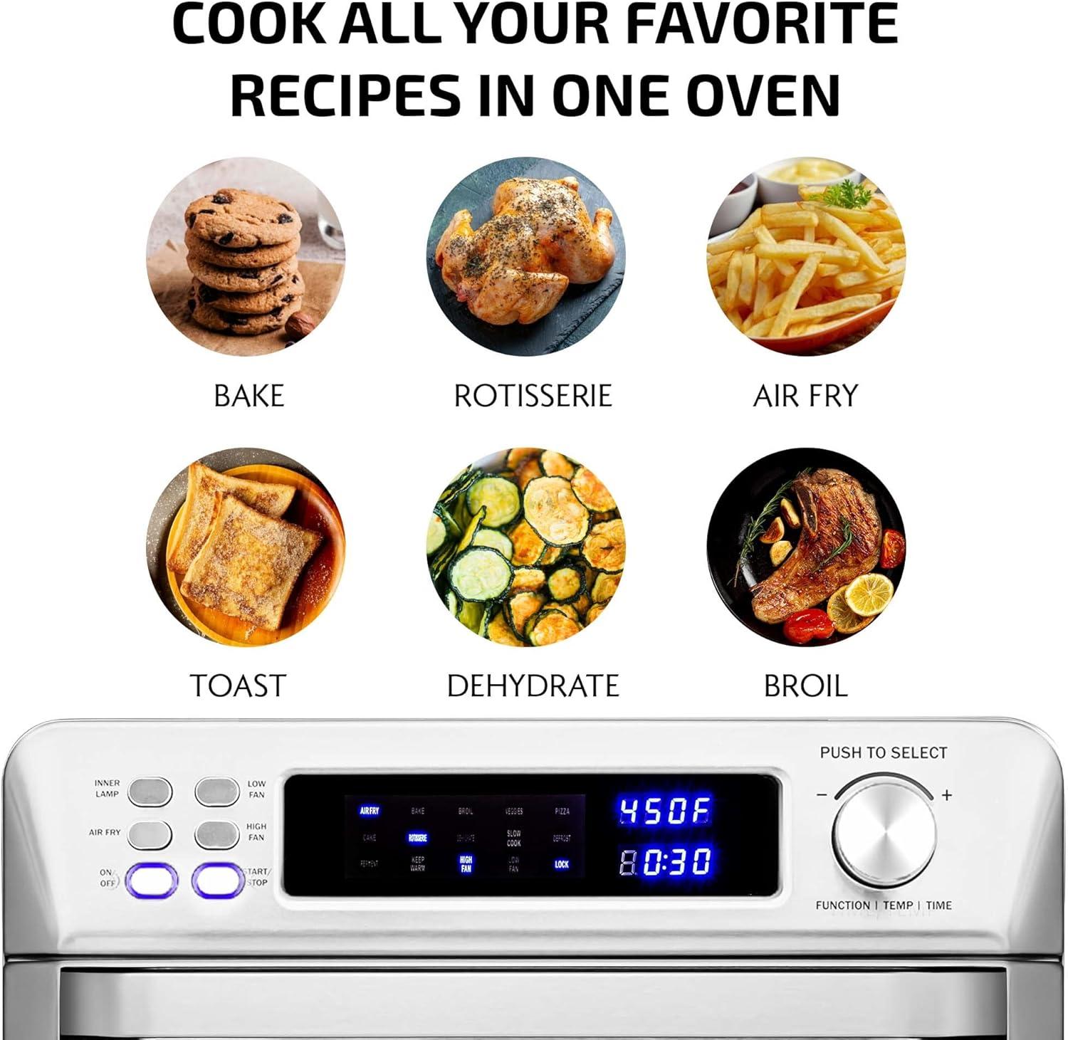 imageOVENTE Air Fryer Toaster Oven Combo 26 Qt Stainless Steel Countertop Convection Oven with 1700W Power Digital Display and Accessories Perfect for Pizza Roast Bake Toast amp Broil Silver OFD4025BR