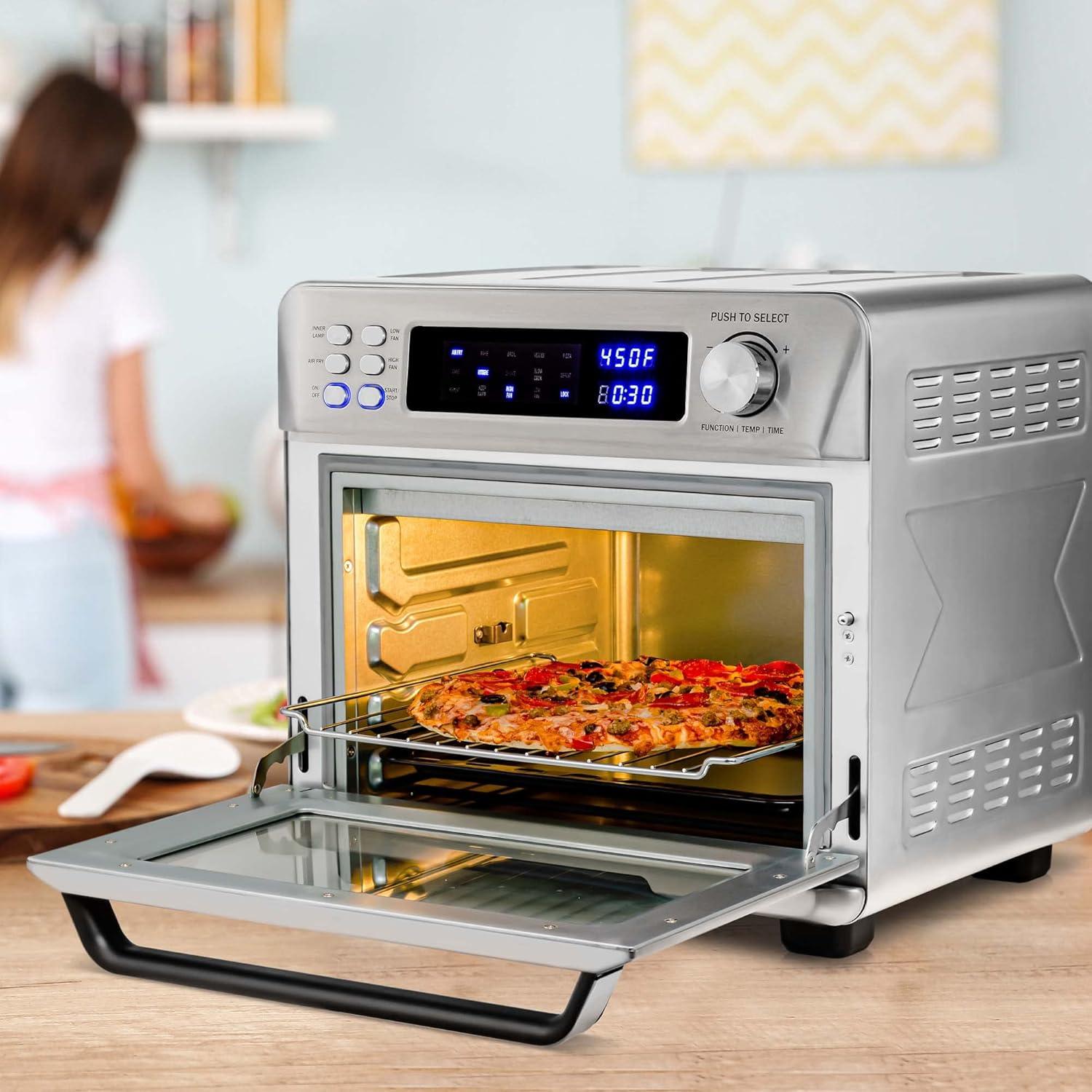 imageOVENTE Air Fryer Toaster Oven Combo 26 Qt Stainless Steel Countertop Convection Oven with 1700W Power Digital Display and Accessories Perfect for Pizza Roast Bake Toast amp Broil Silver OFD4025BR