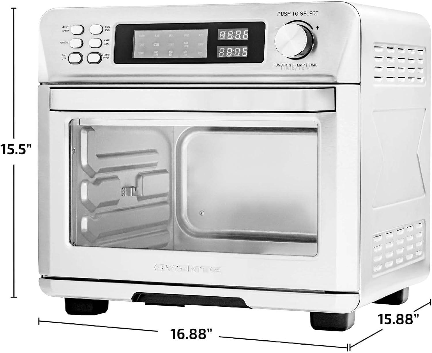 imageOVENTE Air Fryer Toaster Oven Combo 26 Qt Stainless Steel Countertop Convection Oven with 1700W Power Digital Display and Accessories Perfect for Pizza Roast Bake Toast amp Broil Silver OFD4025BR