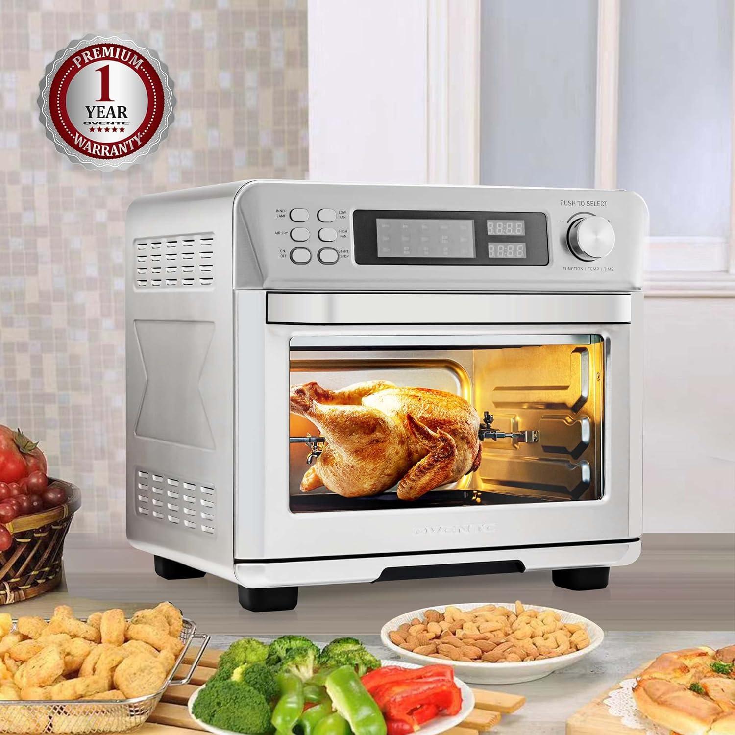 imageOVENTE Air Fryer Toaster Oven Combo 26 Qt Stainless Steel Countertop Convection Oven with 1700W Power Digital Display and Accessories Perfect for Pizza Roast Bake Toast amp Broil Silver OFD4025BR