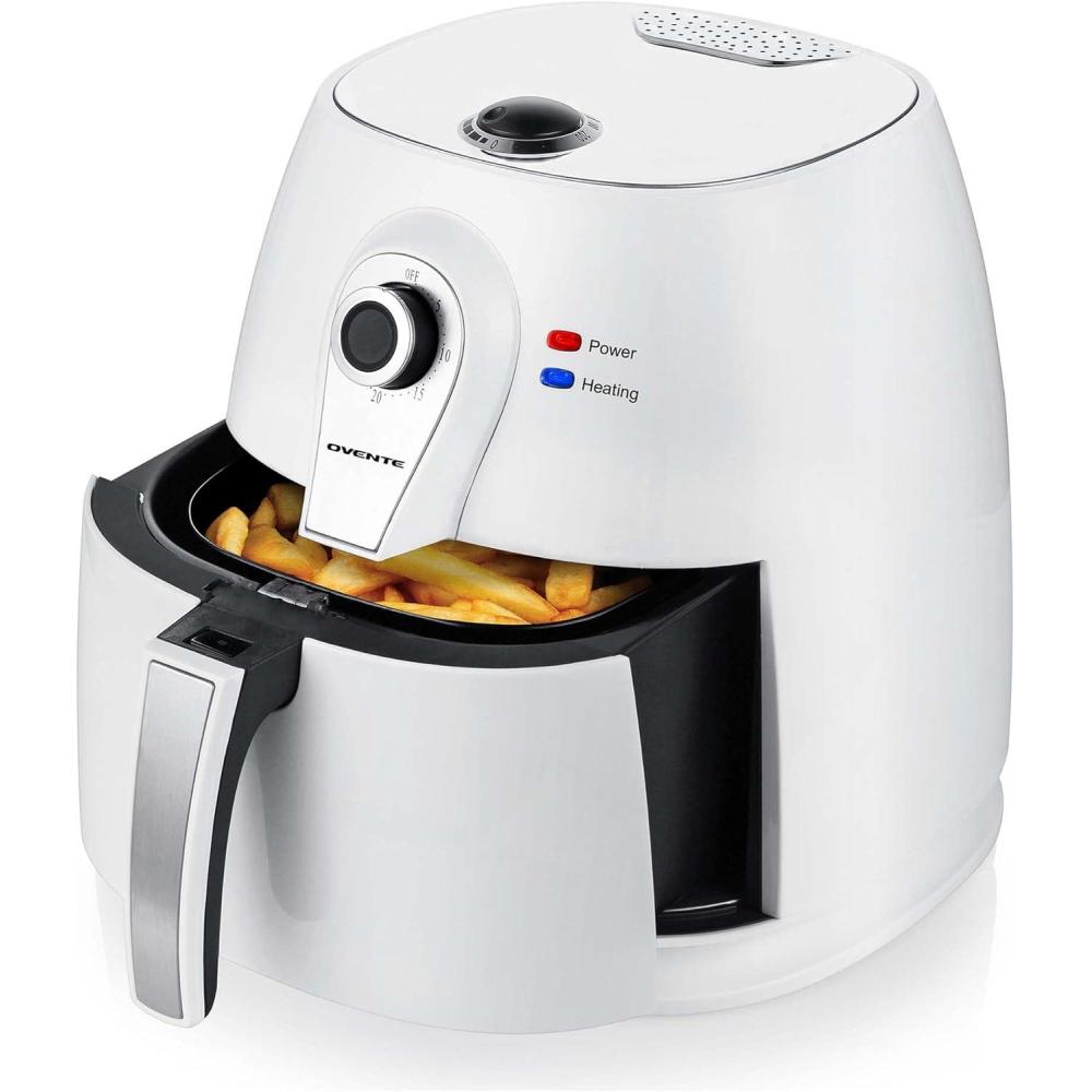 imageOVENTE Compact Air Fryer 32 Quart Electric Hot Cooker with 1400W Power Adjustable Temperature Auto Shutoff Dishwasher Safe NonStick Basket Perfect for Healthy and Oilless Food White FAM21302W