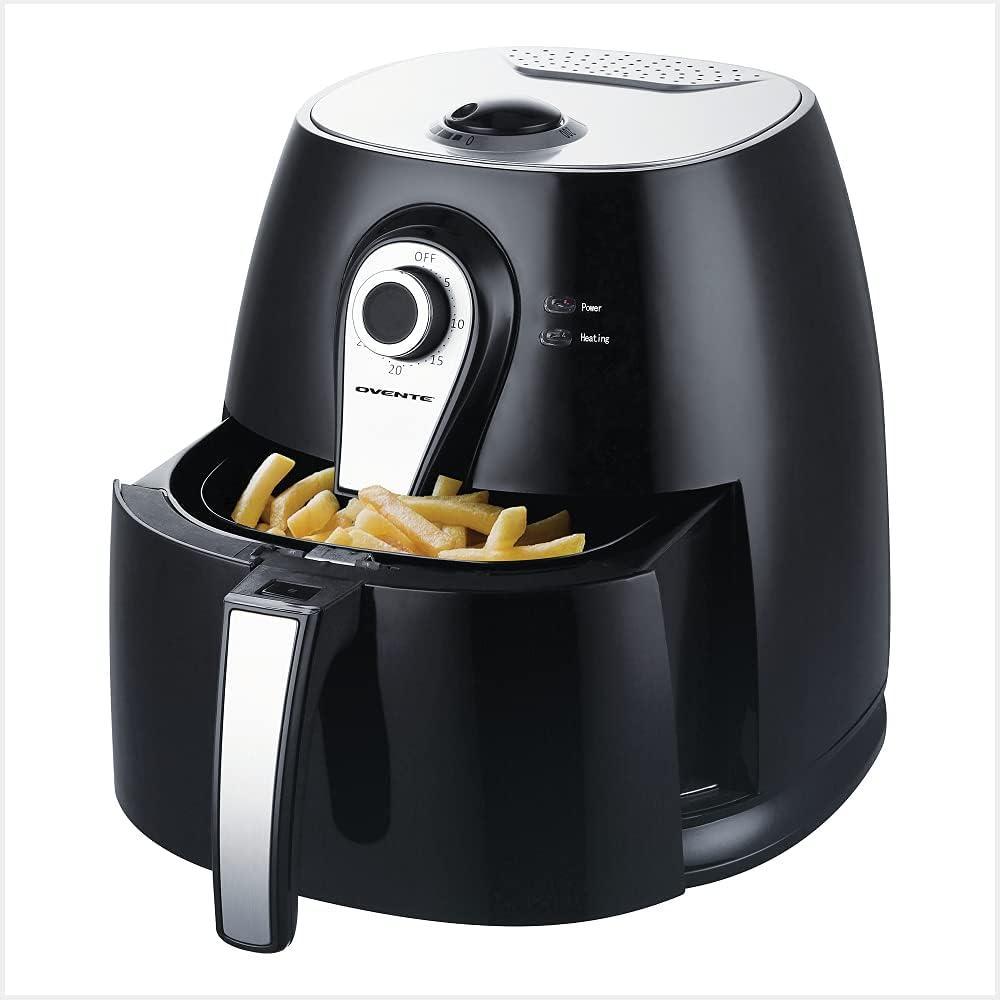 imageOvente Electric Air Fryer 1400 Watt Power with NonStick Fry Basket amp Grill Pan 32 Quart Air Oven and Cooker with Temperature Control and 30 Minute Timer for Frying Baking Grilling Black FAM21302B