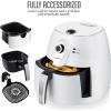 OVENTE Compact Air Fryer, 3.2 Quart Electric Hot Cooker with 1400W Power, Adjustable Temperature, Auto Shutoff, Dishwasher Safe Non-Stick Basket, Perfect for Healthy and Oilless Food, White FAM21302W