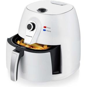 OVENTE Compact Air Fryer, 3.2 Quart Electric Hot Cooker with 1400W Power, Adjustable Temperature, Auto Shutoff, Dishwasher Safe Non-Stick Basket, Perfect for Healthy and Oilless Food, White FAM21302W
