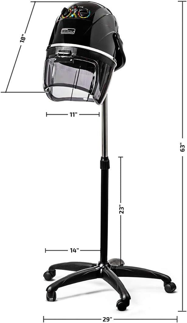 imageOvente Professional Salon Hand Bonnet Hair Dryer 1000 Watts Adjustable Professional Hood Dryer Stand Adjustable Temperature Control with Up Rolling Base and Wheels Salon Equipment Black HDS223B