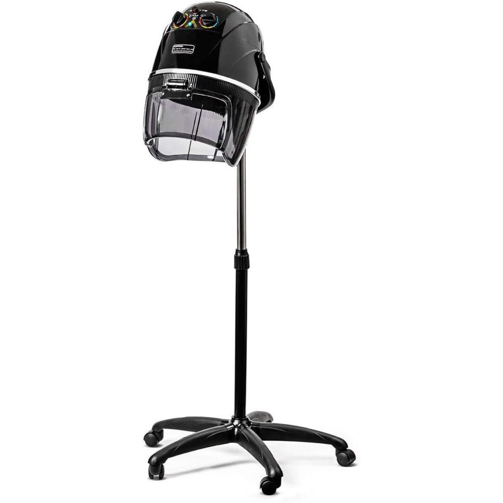 imageOvente Professional Salon Hand Bonnet Hair Dryer 1000 Watts Adjustable Professional Hood Dryer Stand Adjustable Temperature Control with Up Rolling Base and Wheels Salon Equipment Black HDS223B