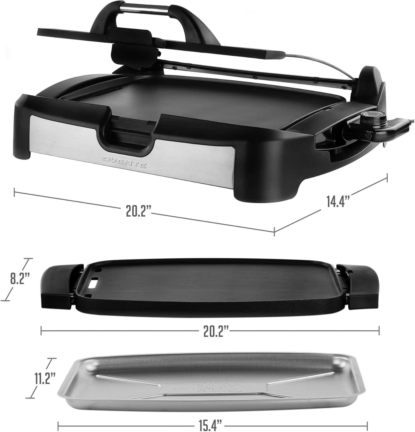 imageOVENTE 2in1 Electric Grill and Griddle with Removable Tempered Glass Cover 1700W Fast Heating Ceramic NonStick Plate Perfect for Indoor BBQ Cooking Breakfast Pancake Bacon and Egg Black GR2001B
