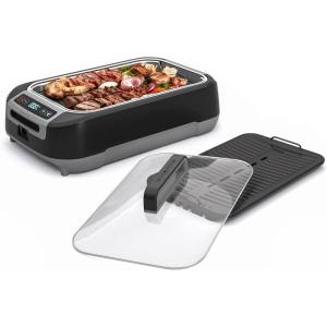 OVENTE Electric Indoor Grill with 13×10 Inch Non-Stick Cooking Surface, 1000W Fast Heat Up Power, Adjustable Temperature, Removable and Dishwasher Safe Grilling Plate and Drip Tray, Black GD1632NLB(SGR85B – Black)