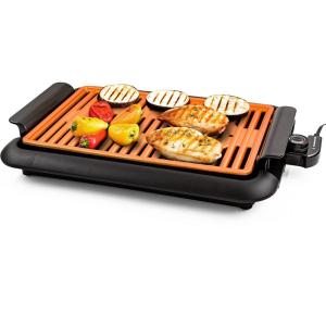 OVENTE Electric Indoor Grill with 13×10 Inch Non-Stick Cooking Surface, 1000W Fast Heat Up Power, Adjustable Temperature, Removable and Dishwasher Safe Grilling Plate and Drip Tray, Black GD1632NLB(GD1510NLCO – Copper)
