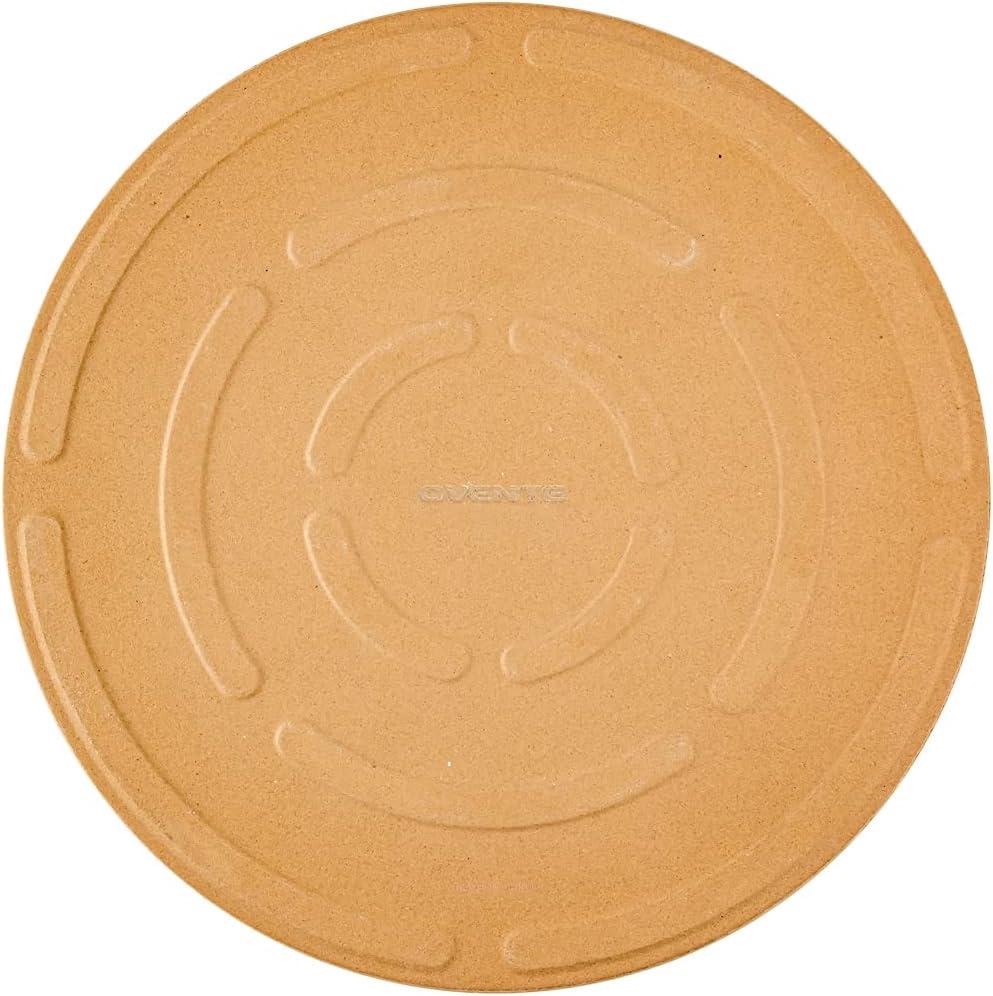 imageOVENTE 13 Round Pizza Stone for Oven and Grill Heat Resistant Ceramic Flat Baking Stone with Cutter Wheel Metal Rack Stand Ideal for Making Crisp Crust Pizza Bread Cookies amp More Beige BW10132