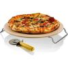 OVENTE 13″ Round Pizza Stone for Oven and Grill, Heat Resistant Ceramic Flat Baking Stone with Cutter Wheel, Metal Rack Stand, Ideal for Making Crisp Crust Pizza, Bread, Cookies & More, Beige BW10132