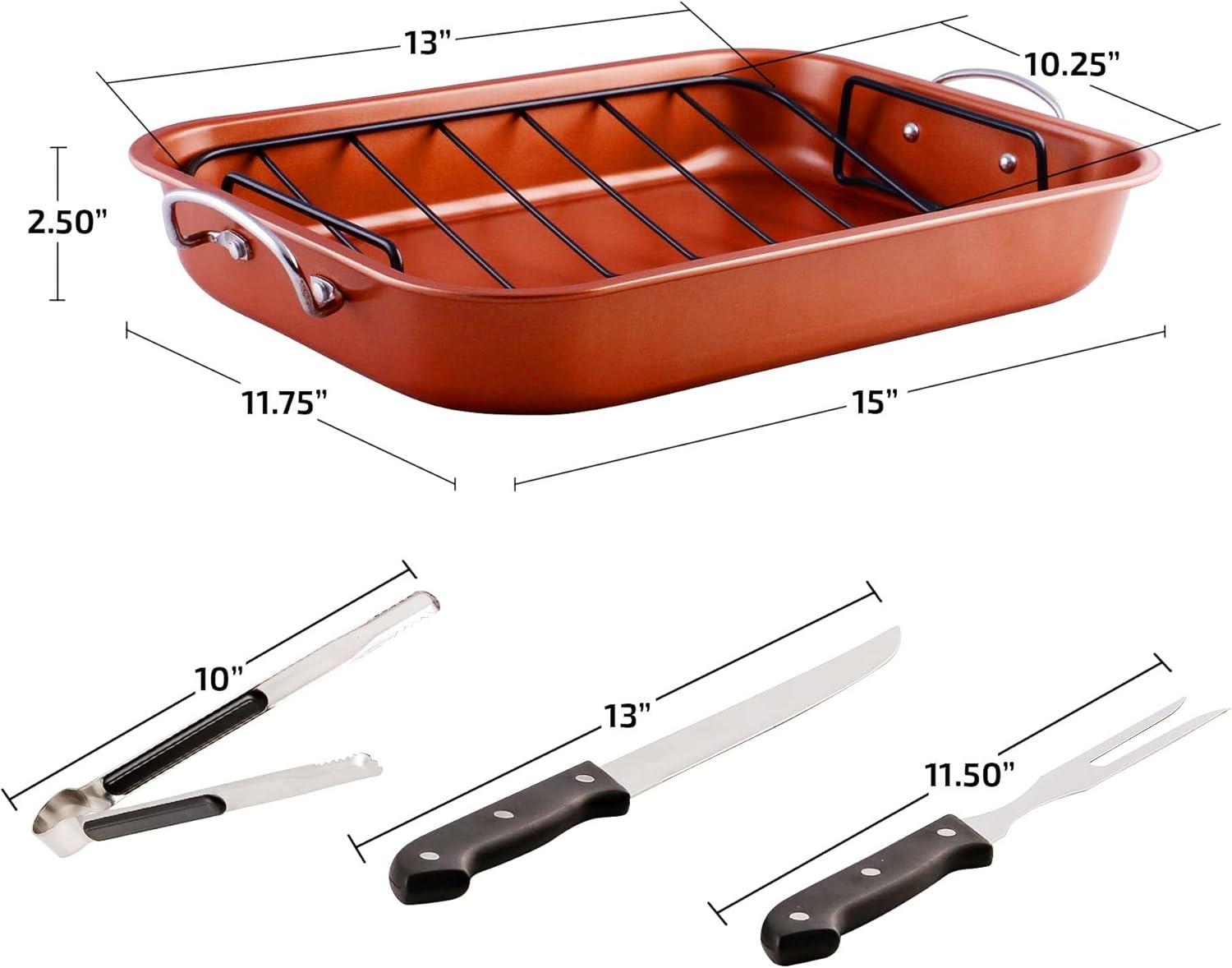 imageOVENTE Stainless Steel Roasting Pan with Flat Rack 13x94 Inch Nonstick Small Roaster Tray Oven and Dishwasher Safe Bakeware Dish for Chicken Ham Lasagna Roasted Beef or Veggies Silver CWR23131S15 x 1175