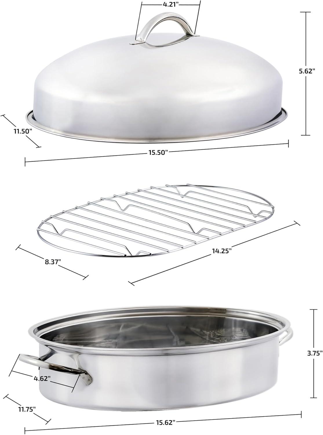 imageOVENTE Stainless Steel Roasting Pan with Flat Rack 13x94 Inch Nonstick Small Roaster Tray Oven and Dishwasher Safe Bakeware Dish for Chicken Ham Lasagna Roasted Beef or Veggies Silver CWR23131S1562 x 1175
