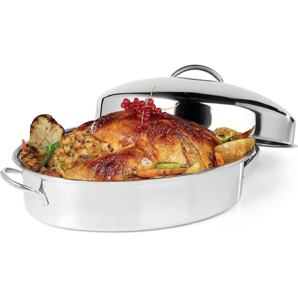 imageOVENTE Stainless Steel Roasting Pan with Flat Rack 13x94 Inch Nonstick Small Roaster Tray Oven and Dishwasher Safe Bakeware Dish for Chicken Ham Lasagna Roasted Beef or Veggies Silver CWR23131S1562 x 1175