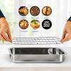 OVENTE Stainless Steel Roasting Pan with Flat Rack, 13×9.4 Inch Nonstick Small Roaster Tray, Oven and Dishwasher Safe Bakeware Dish for Chicken, Ham, Lasagna, Roasted Beef or Veggies, Silver CWR23131S(13″ x 9.4″)