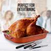 OVENTE Stainless Steel Roasting Pan with Flat Rack, 13×9.4 Inch Nonstick Small Roaster Tray, Oven and Dishwasher Safe Bakeware Dish for Chicken, Ham, Lasagna, Roasted Beef or Veggies, Silver CWR23131S(15” x 11.75”)