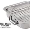 OVENTE Stainless Steel Roasting Pan with Flat Rack, 13×9.4 Inch Nonstick Small Roaster Tray, Oven and Dishwasher Safe Bakeware Dish for Chicken, Ham, Lasagna, Roasted Beef or Veggies, Silver CWR23131S(13″ x 9.4″)