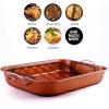 OVENTE Stainless Steel Roasting Pan with Flat Rack, 13×9.4 Inch Nonstick Small Roaster Tray, Oven and Dishwasher Safe Bakeware Dish for Chicken, Ham, Lasagna, Roasted Beef or Veggies, Silver CWR23131S(15” x 11.75”)