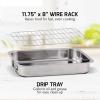 OVENTE Stainless Steel Roasting Pan with Flat Rack, 13×9.4 Inch Nonstick Small Roaster Tray, Oven and Dishwasher Safe Bakeware Dish for Chicken, Ham, Lasagna, Roasted Beef or Veggies, Silver CWR23131S(13″ x 9.4″)