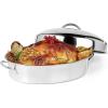 OVENTE Stainless Steel Roasting Pan with Flat Rack, 13×9.4 Inch Nonstick Small Roaster Tray, Oven and Dishwasher Safe Bakeware Dish for Chicken, Ham, Lasagna, Roasted Beef or Veggies, Silver CWR23131S(15.62″ x 11.75″)
