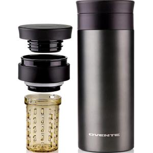 Ovente Stainless Steel Vacuum Insulated Coffee Water Mug, 16 oz Portable Double Wall Handheld Tumbler with Tea Infuser, BPA-Free Spill Proof Travel Friendly for Hot Cold Beverage, Gunmetal MSA16G