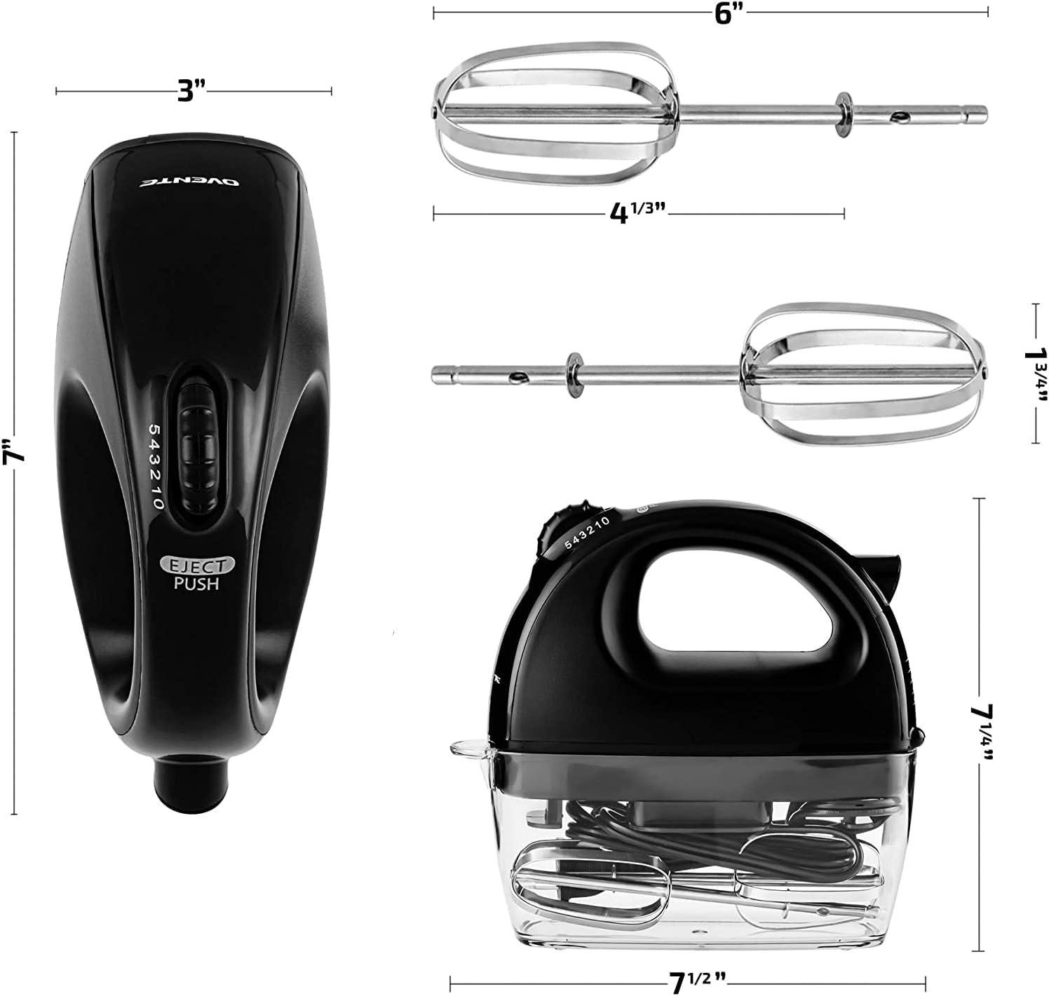 imageOVENTE Portable Electric Hand Mixer 5 Speed Mixing 150W Powerful Blender for Baking amp Cooking with 2 Stainless Steel Chrome Beater Attachments amp Snap Clear Case Compact Easy Storage Turquoise HM161TMixer Black