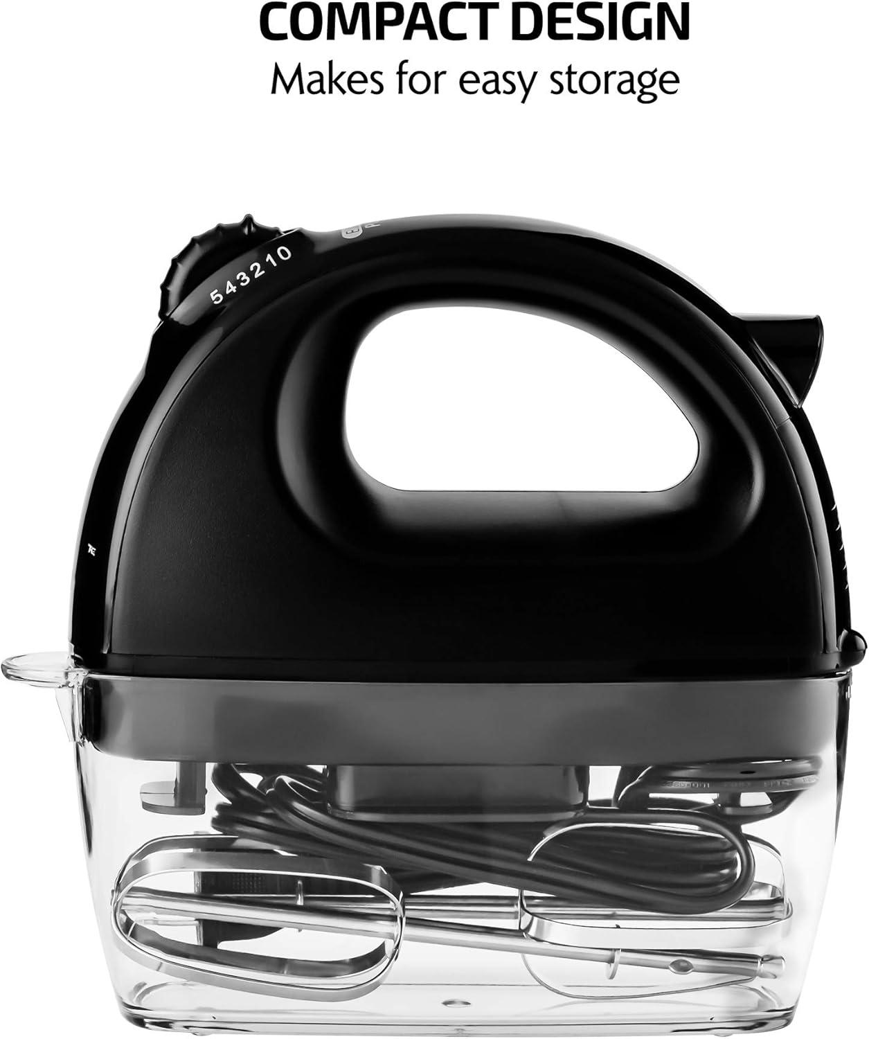 imageOVENTE Portable Electric Hand Mixer 5 Speed Mixing 150W Powerful Blender for Baking amp Cooking with 2 Stainless Steel Chrome Beater Attachments amp Snap Clear Case Compact Easy Storage Turquoise HM161TMixer Black
