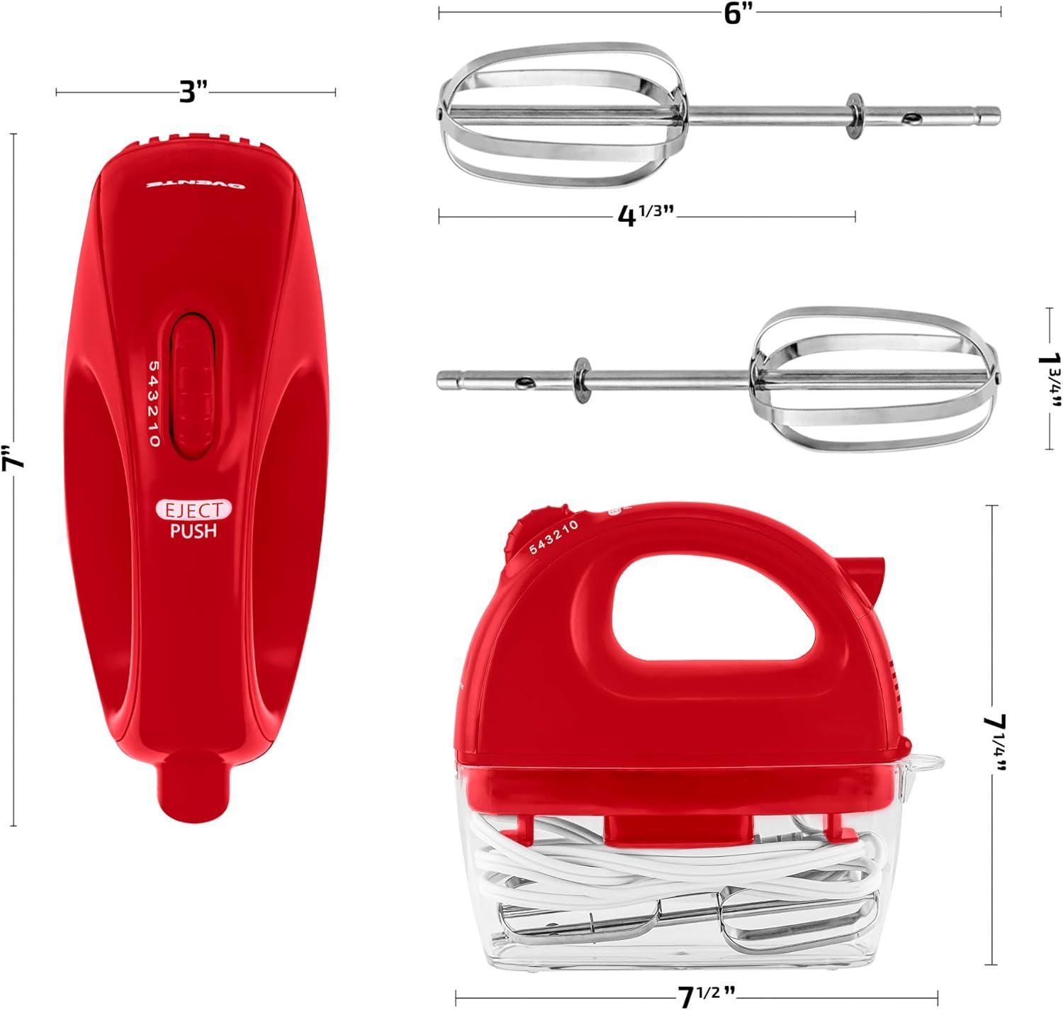 imageOVENTE Portable Electric Hand Mixer 5 Speed Mixing 150W Powerful Blender for Baking amp Cooking with 2 Stainless Steel Chrome Beater Attachments amp Snap Clear Case Compact Easy Storage Turquoise HM161TMixer Red