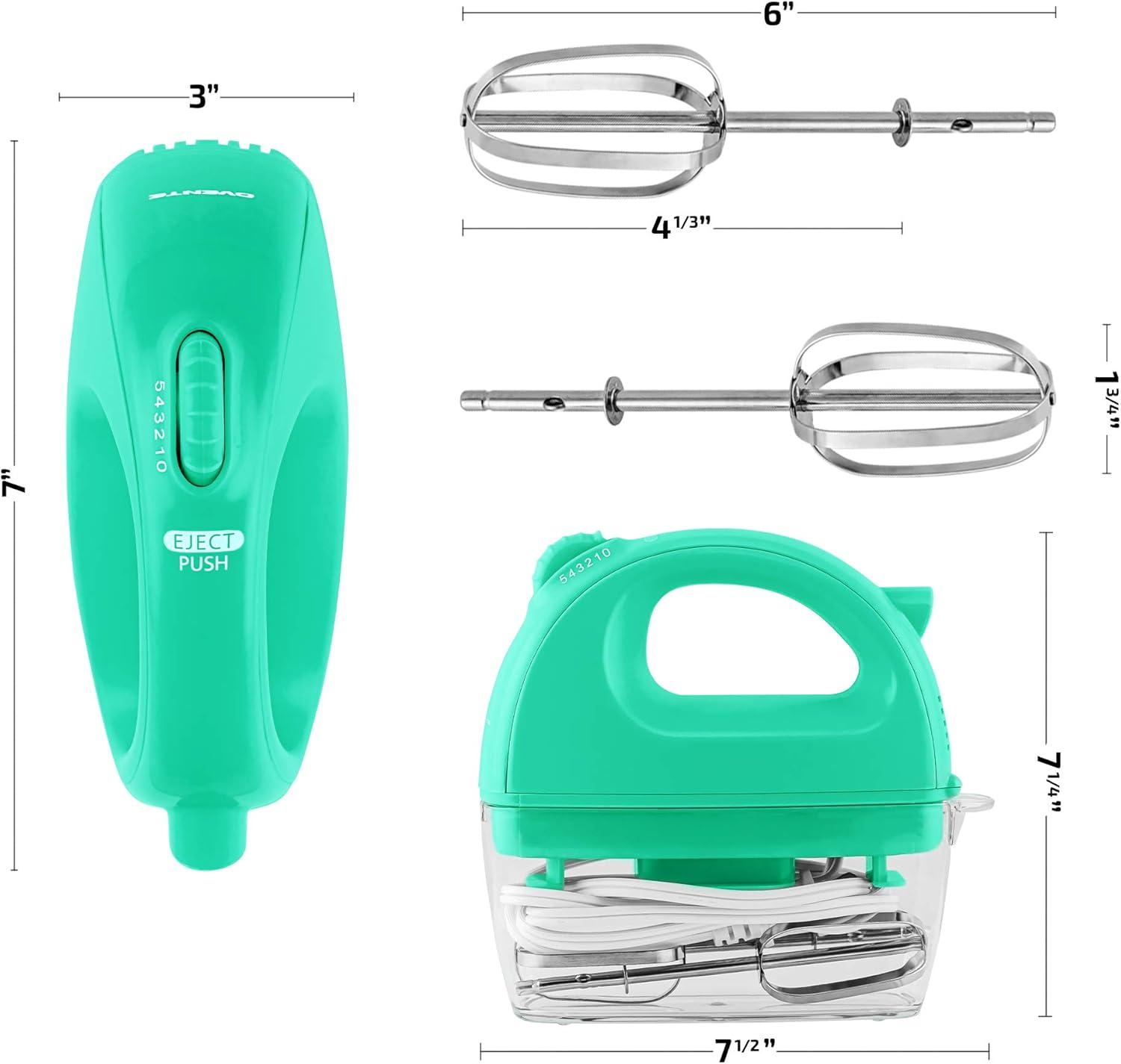 imageOVENTE Portable Electric Hand Mixer 5 Speed Mixing 150W Powerful Blender for Baking amp Cooking with 2 Stainless Steel Chrome Beater Attachments amp Snap Clear Case Compact Easy Storage Turquoise HM161TMixer Turquoise