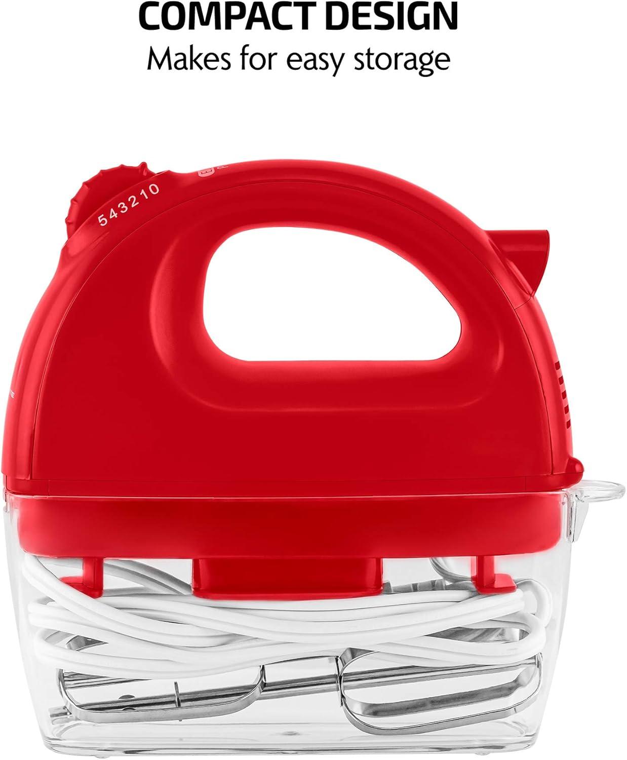 imageOVENTE Portable Electric Hand Mixer 5 Speed Mixing 150W Powerful Blender for Baking amp Cooking with 2 Stainless Steel Chrome Beater Attachments amp Snap Clear Case Compact Easy Storage Turquoise HM161TMixer Red