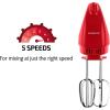 OVENTE Portable Electric Hand Mixer 5 Speed Mixing, 150W Powerful Blender for Baking & Cooking with 2 Stainless Steel Chrome Beater Attachments & Snap Clear Case Compact Easy Storage, Turquoise HM161T(Mixer – Red)
