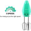 OVENTE Portable Electric Hand Mixer 5 Speed Mixing, 150W Powerful Blender for Baking & Cooking with 2 Stainless Steel Chrome Beater Attachments & Snap Clear Case Compact Easy Storage, Turquoise HM161T(Mixer – Turquoise)