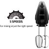 OVENTE Portable Electric Hand Mixer 5 Speed Mixing, 150W Powerful Blender for Baking & Cooking with 2 Stainless Steel Chrome Beater Attachments & Snap Clear Case Compact Easy Storage, Turquoise HM161T(Mixer – Black)