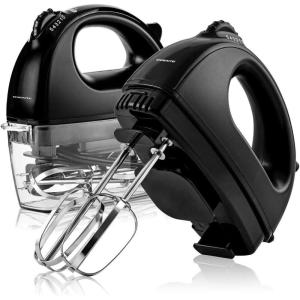 OVENTE Portable Electric Hand Mixer 5 Speed Mixing, 150W Powerful Blender for Baking & Cooking with 2 Stainless Steel Chrome Beater Attachments & Snap Clear Case Compact Easy Storage, Turquoise HM161T(Mixer – Black)