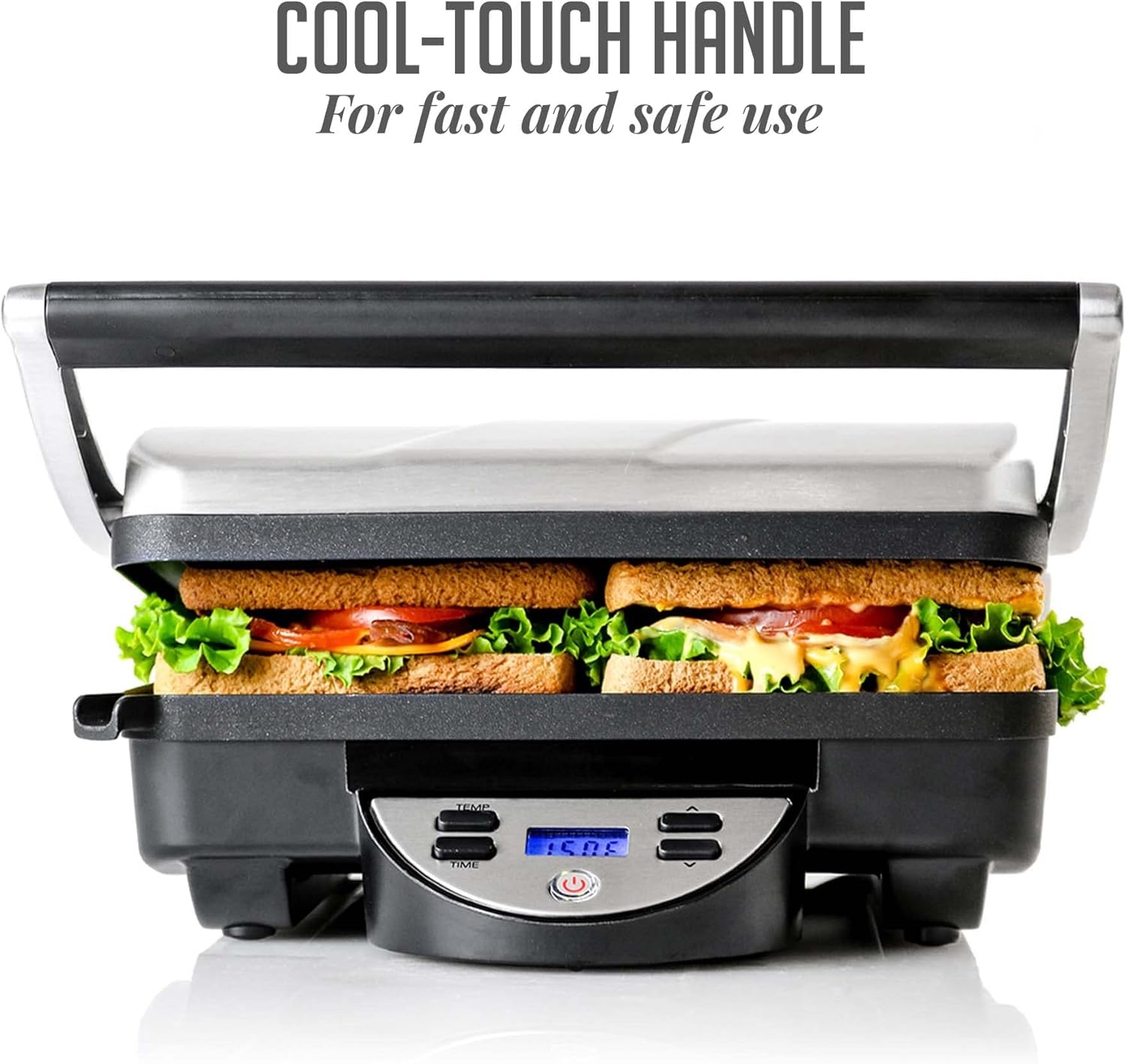 image:imageOVENTE Electric Panini Press Sandwich Maker 1500W Indoor Grill with NonStick Coated Plates Temperature Control amp Removable Drip Tray Opens 180 Degrees to Fit Any TypeSize of Food Silver GP1861BRGP1000BR