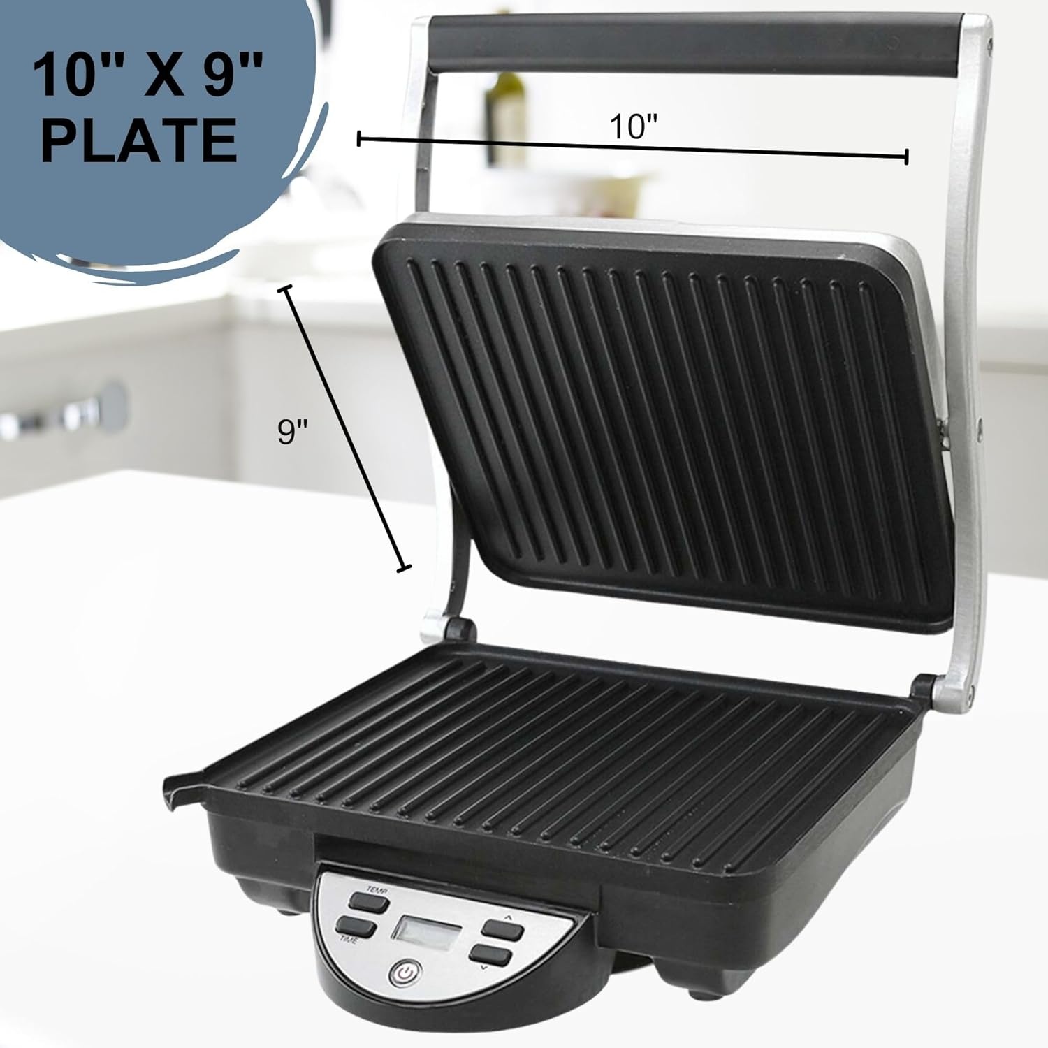 image:imageOVENTE Electric Panini Press Sandwich Maker 1500W Indoor Grill with NonStick Coated Plates Temperature Control amp Removable Drip Tray Opens 180 Degrees to Fit Any TypeSize of Food Silver GP1861BRGP1000BR