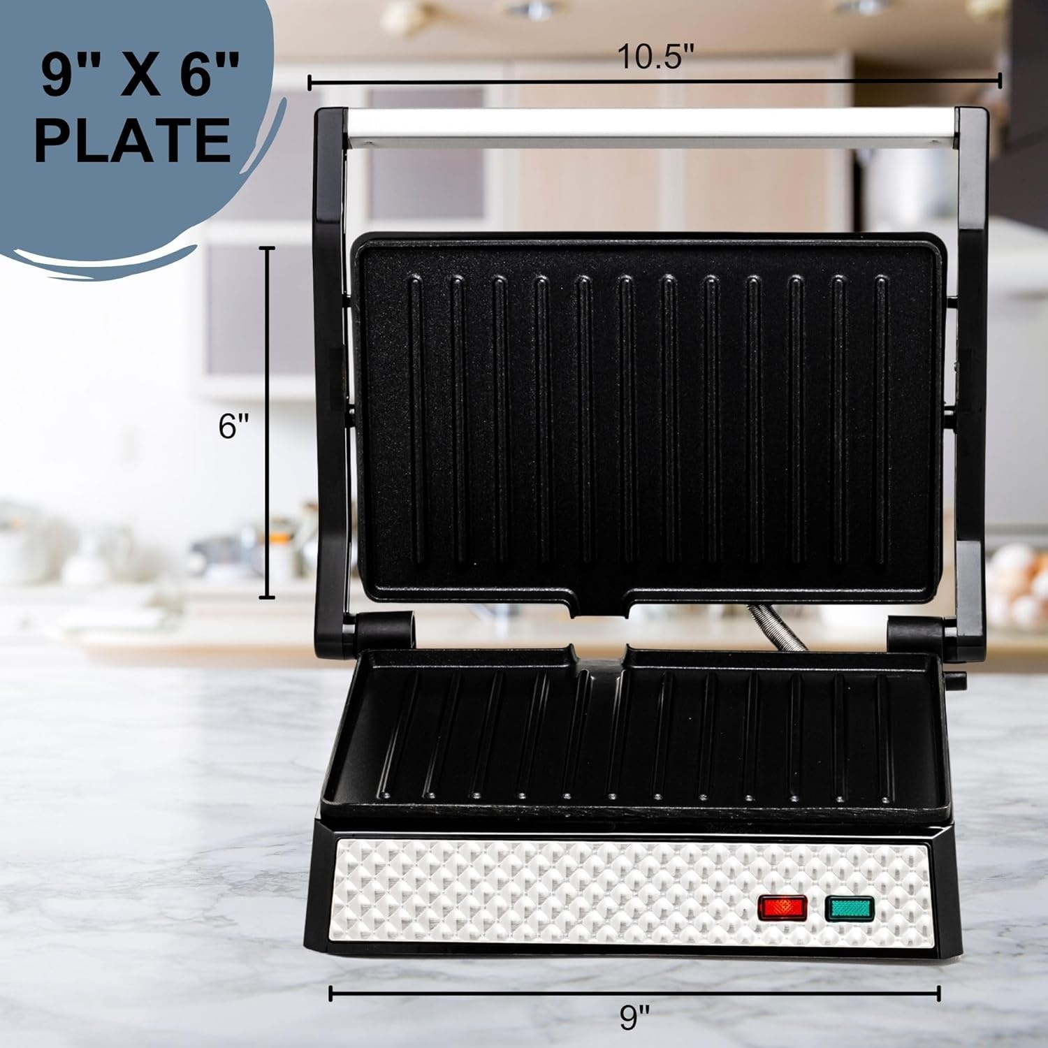 image:imageOVENTE Electric Panini Press Sandwich Maker 1500W Indoor Grill with NonStick Coated Plates Temperature Control amp Removable Drip Tray Opens 180 Degrees to Fit Any TypeSize of Food Silver GP1861BRGP0540BR