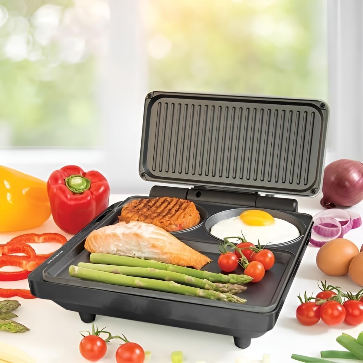 image:imageOVENTE Electric Panini Press Sandwich Maker 1500W Indoor Grill with NonStick Coated Plates Temperature Control amp Removable Drip Tray Opens 180 Degrees to Fit Any TypeSize of Food Silver GP1861BRHMG111B