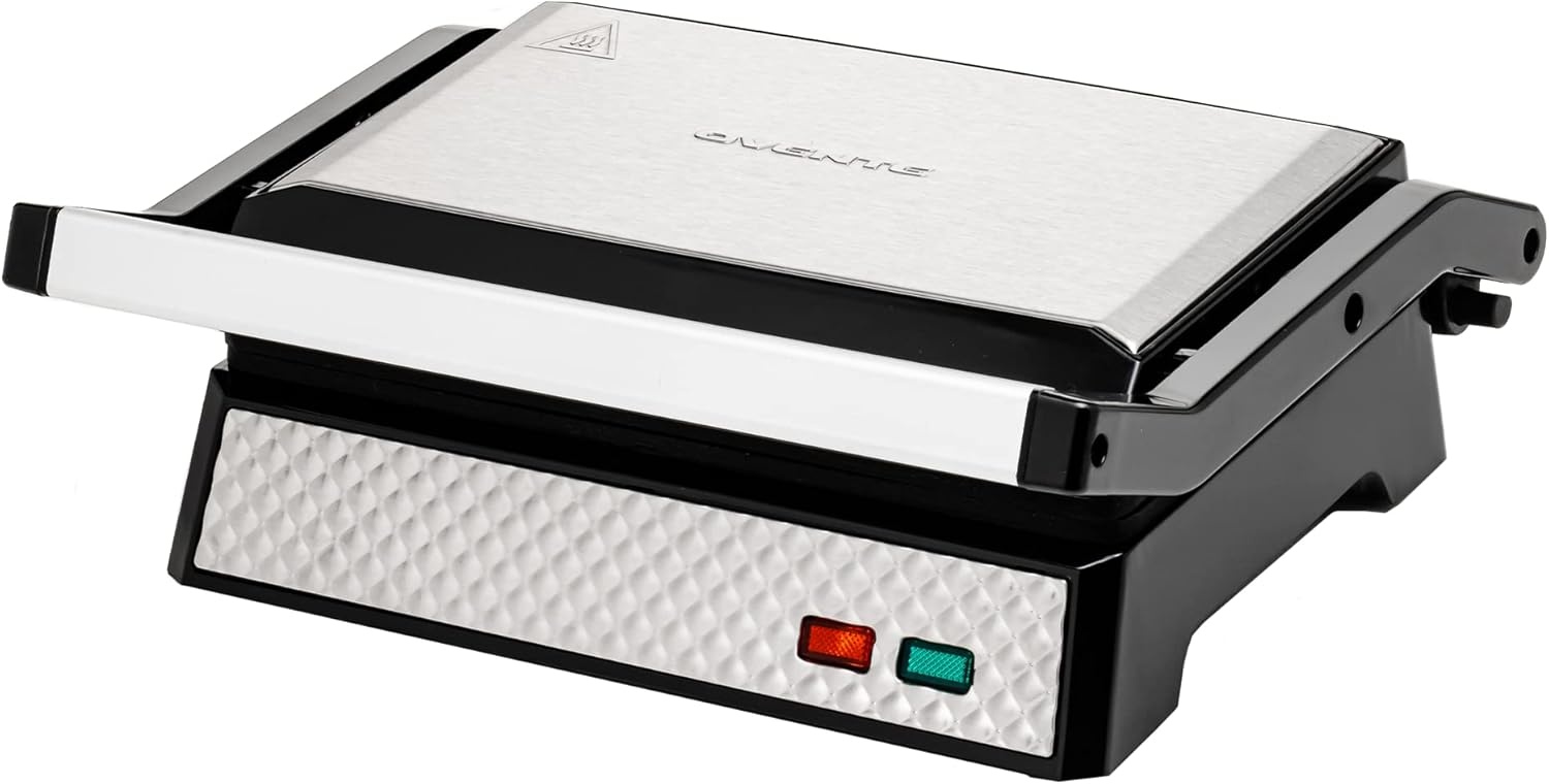 image:imageOVENTE Electric Panini Press Sandwich Maker 1500W Indoor Grill with NonStick Coated Plates Temperature Control amp Removable Drip Tray Opens 180 Degrees to Fit Any TypeSize of Food Silver GP1861BRGP0540BR
