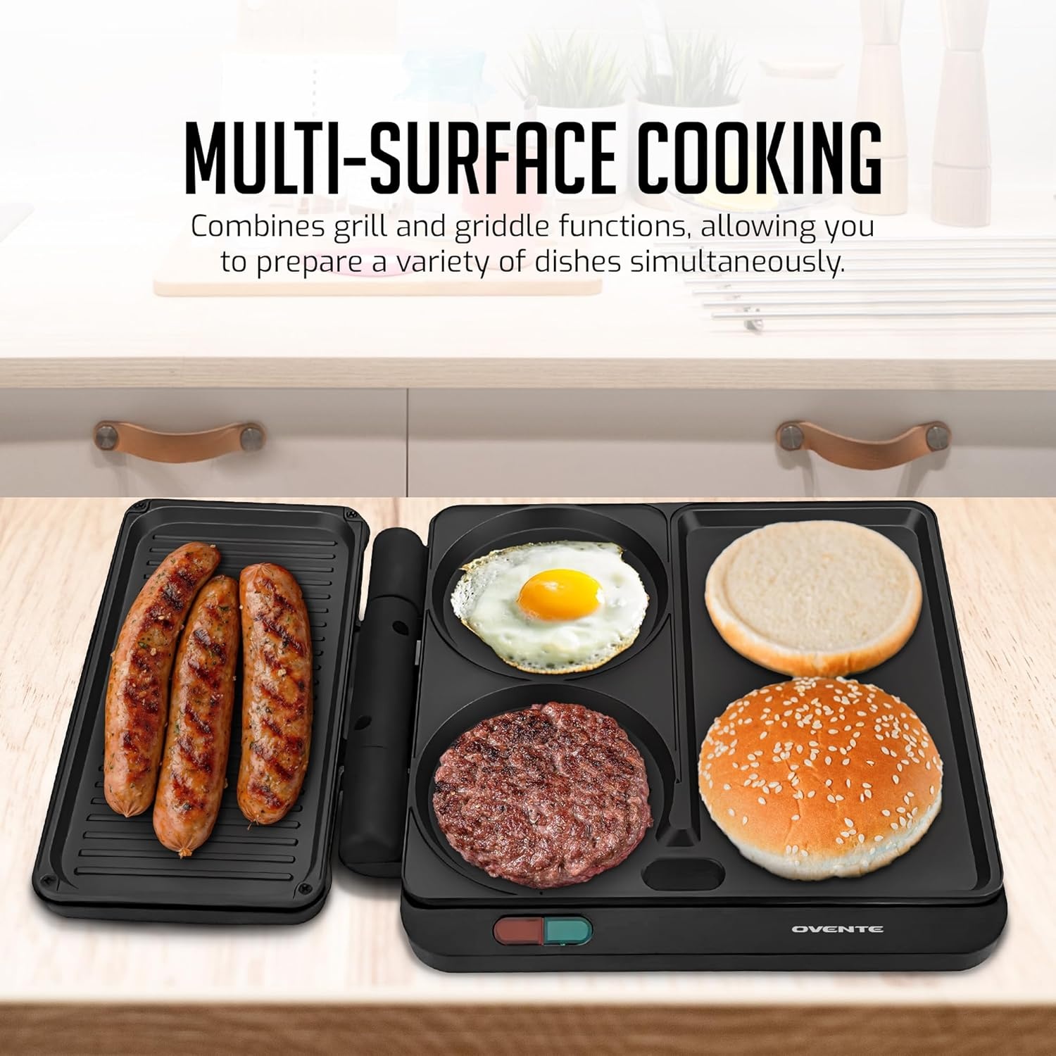 image:imageOVENTE Electric Panini Press Sandwich Maker 1500W Indoor Grill with NonStick Coated Plates Temperature Control amp Removable Drip Tray Opens 180 Degrees to Fit Any TypeSize of Food Silver GP1861BRHMG111B
