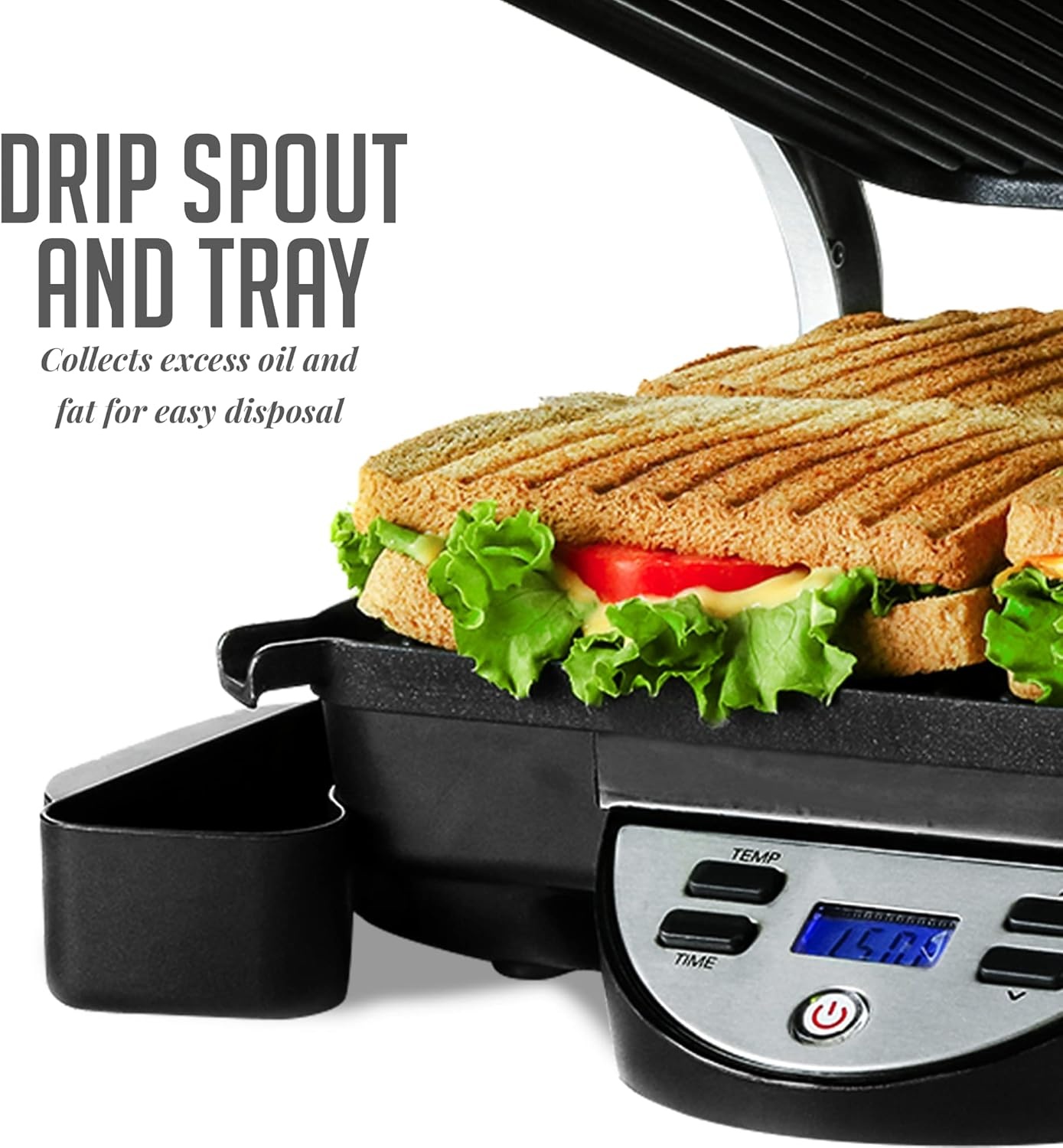 image:imageOVENTE Electric Panini Press Sandwich Maker 1500W Indoor Grill with NonStick Coated Plates Temperature Control amp Removable Drip Tray Opens 180 Degrees to Fit Any TypeSize of Food Silver GP1861BRGP1000BR