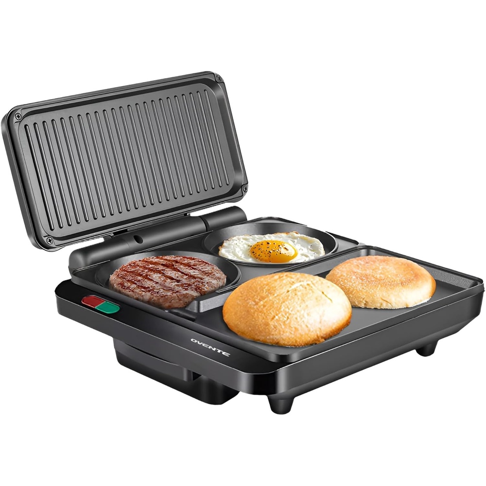 image:imageOVENTE Electric Panini Press Sandwich Maker 1500W Indoor Grill with NonStick Coated Plates Temperature Control amp Removable Drip Tray Opens 180 Degrees to Fit Any TypeSize of Food Silver GP1861BRHMG111B