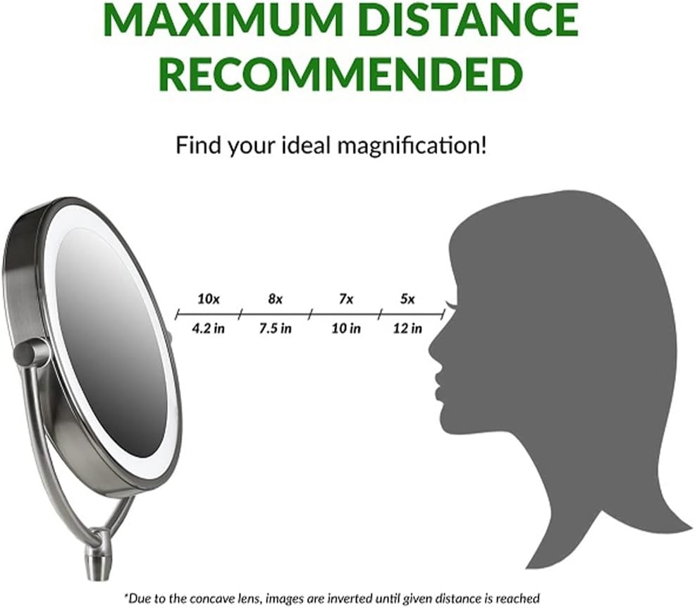 image:imageOVENTE 95 Lighted Tabletop Makeup Mirror 1X amp 10X Magnifier Adjustable Double Sided Round LED Dimmer Switch Battery amp USB Powered Ideal for Bedroom amp Vanity Nickel Brushed MLT45BR1X10XPolished Chrome
