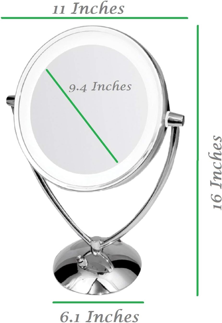 image:imageOVENTE 95 Lighted Tabletop Makeup Mirror 1X amp 10X Magnifier Adjustable Double Sided Round LED Dimmer Switch Battery amp USB Powered Ideal for Bedroom amp Vanity Nickel Brushed MLT45BR1X10XPolished Chrome
